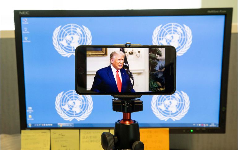 El mensaje de Trump ante la Asamblea General de la ONU duró aproximadamente siete minutos, mucho menos que los de otros años. EFE/ J. Lane