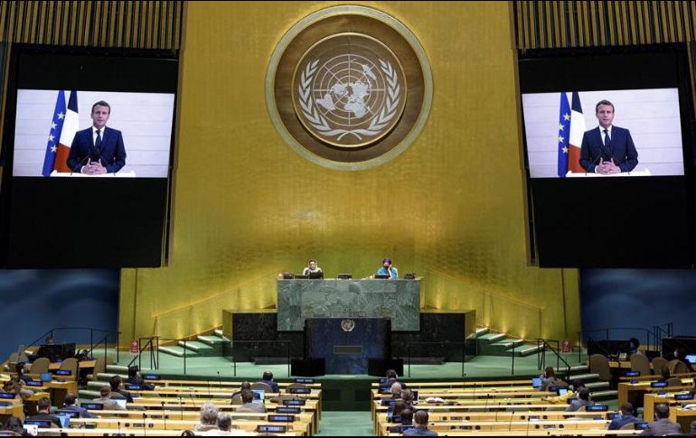 Emmanuel Macron pronuncia este martes un discurso virtual ante la Asamblea General de la ONU. EFE/M. Elias-UN Photo