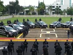 Presentación de la “Fuerza de Reacción” de la Policía Metropolitana en las afueras de Casa Jalisco. ESPECIAL