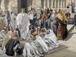 La parábola de Jesús pone al descubierto la falta de compromiso de sus interlocutores -escribas y fariseos- en la lucha por el reino, en la lucha por un mundo mejor y más justo. WIKIPEDIA/«Los fariseos cuestionan a Jesús», deJames Tissot