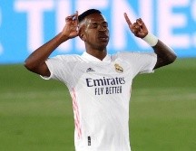El delantero brasileño del Real Madrid, Vinicius Jr., celebra su gol, anotado al minuto 65. EFE/J. Martín