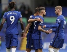 Jugadores de los Blues celebran una de las anotaciones del partido. EFE / K. Wigglesworth