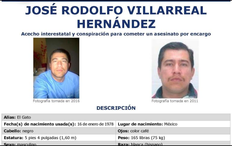 Fotografía cedida por el FBI de la tarjeta de búsqueda del narcotraficante José Rodolfo Villarreal Hernández, uno de los capos del Cártel Beltrán-Leyva. EFE/FBI