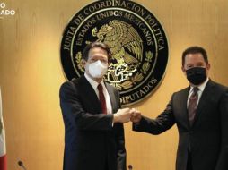 Mario Delgado hizo entrega de la presidencia de la Junta de Coordinación Política a Ignacio Mier. TWITTER/@mario_delgado