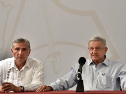 Adán Augusto López participó en una conferencia de prensa presidida por el Presidente Andrés Manuel López Obrador en Tabasco. EFE/Presidencia