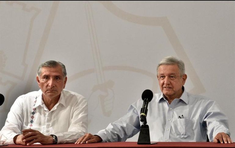 Adán Augusto López participó en una conferencia de prensa presidida por el Presidente Andrés Manuel López Obrador en Tabasco. EFE/Presidencia