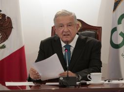 López Obrador durante su intervención este domingo en la cumbre virtual de líderes del G20, desde el Palacio Nacional en Ciudad de México. EFE/ Presidencia de México