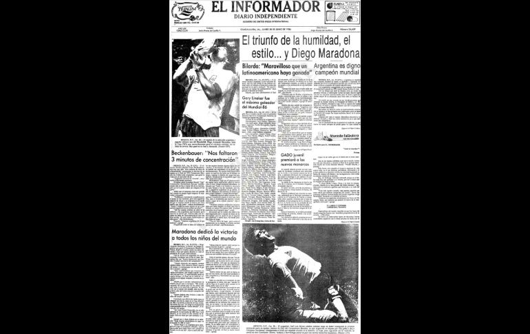 El 29 de junio de 1986, Maradona obtuvo la Copa del Mundo de México 1986 con el triunfo 3-2 de Argentina sobre Alemania, en el estadio Azteca de la capital mexicana.