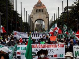 Simpatizantes del Frente Nacional Anti AMLO (Frena), marchan en la Ciudad de México para exigir la renuncia del Presidente. EFE/J. Méndez