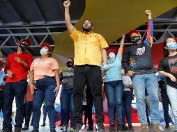 Nicolás Maduro Guerra, hijo del presidente venezolano y candidato a un lugar en la Asamblea Nacional, en un mitin en Maiquetía. AP/A. Cubillos