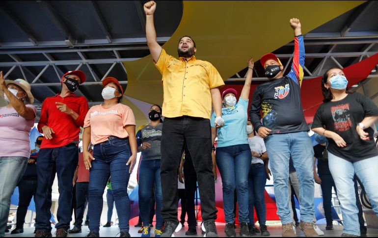 Nicolás Maduro Guerra, hijo del presidente venezolano y candidato a un lugar en la Asamblea Nacional, en un mitin en Maiquetía. AP/A. Cubillos