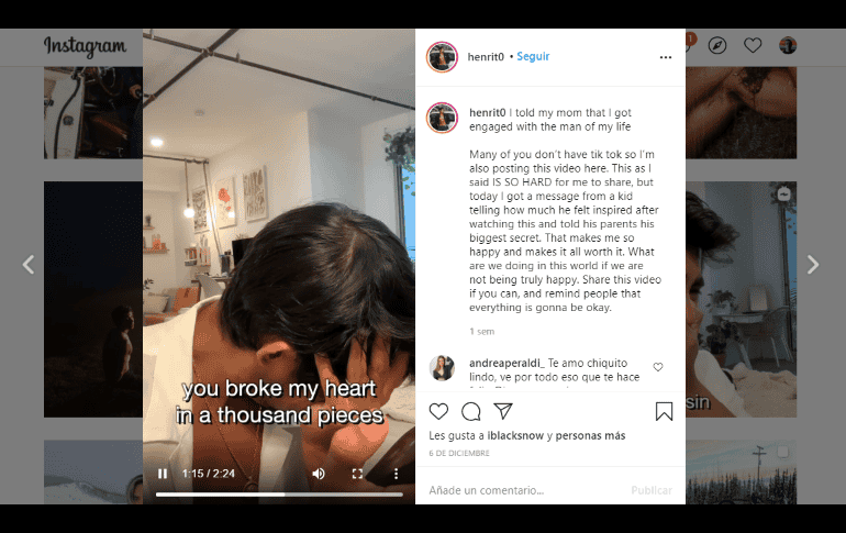 Henry llamó a su madre para participarle su compromiso y lo grabó en video. INSTAGR