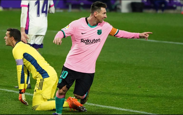 Lionel Messi tras su gol en Valladolid, España. AP/C. Manso