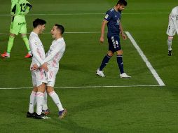 Marco Asensio y Lucas Vázquez festejan el triunfo en el Estadio Alfredo Di Stefano. AP/M. Fernández