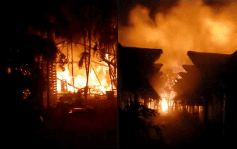 Testigos refieren que el incendio posiblemente dio inicio en el local Jungle Marquet, el cual se quemó en su totalidad. ESPECIAL/ TWITTER