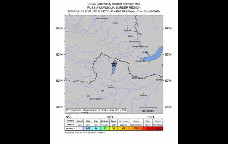 El terremoto se registró durante la madrugada del martes en la frontera entre Mongolia y Rusia. EFE