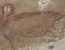 Hay dos manos pintadas sobre el cerdo.