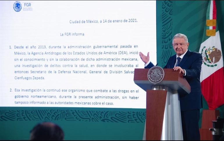 AMLO respaldó la exoneración que hizo la FGR de Cienfuegos durante su conferencia mañanera. EFE/Presidencia