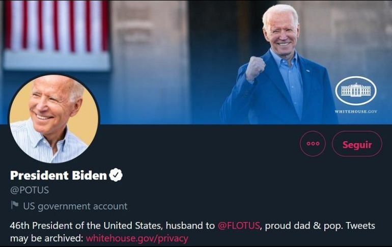Joe Biden obtuvo el usuario de Twitter oficial para el Presidente de los Estados Unidos, @Potus. ESPECIAL