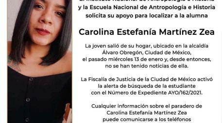 Carolina fue reportada como desaparecida el pasado 13 de enero. ESPECIAL