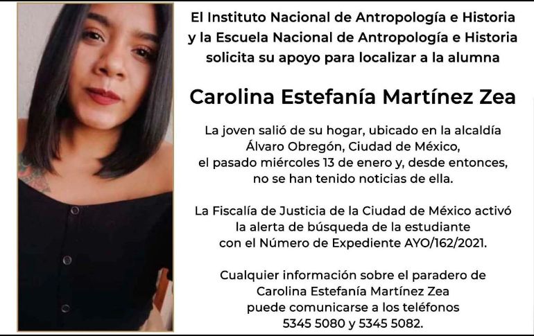 Carolina fue reportada como desaparecida el pasado 13 de enero. ESPECIAL