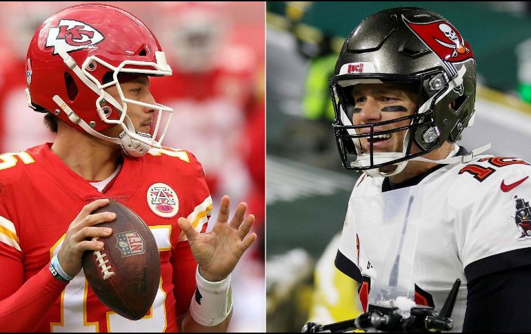 ESTELARES. Patrick Mahomes y Tom Brady se verán las caras en el Super Bowl LV. AFP