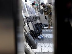 Miembros de la Guardia Nacional custodian los alrededores del Capitolio durante la ceremonia de investidura del presidente Joe Biden. EFE/L. Nolly