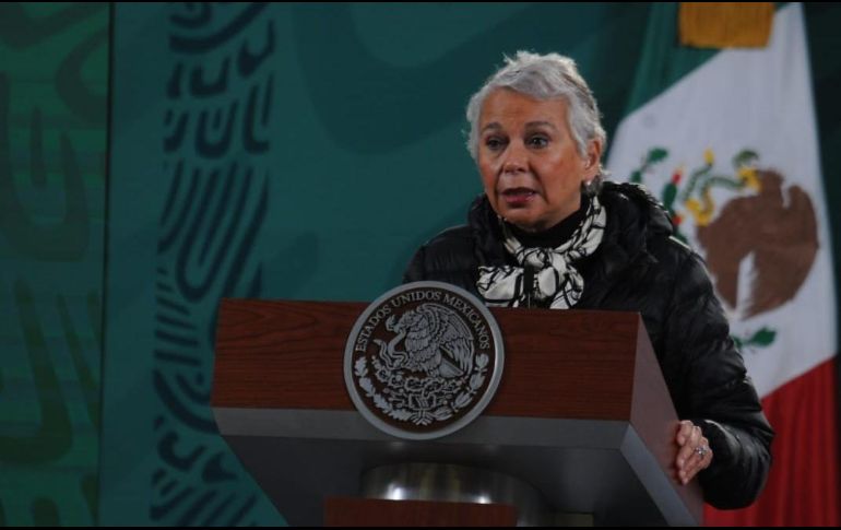 Olga Sánchez Cordero suple al Presidente Andrés Manuel López Obrador en las conferencias de prensa, ya que dio positivo a COVID-19. SUN / H. García