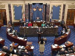 Se esperaba que hoy el Senado terminara con los argumentos finales de los dos bandos y el voto de condena o absolución a Trump. AP/ Senate Television