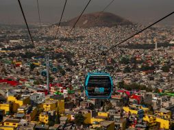 El primer tramo del Cablebús, entre las estaciones de Tlalpexco y Campos Revolución, se recorre en unos seis minutos. EFE/C. Ramírez