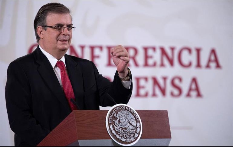 El secretario de Relaciones Exteriores, Marcelo Ebrard, durante una conferencia de prensa en Palacio Nacional. EFE/Presidencia de México