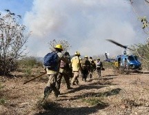 Cientos de brigadistas continúan combatiendo el fuego que inició desde la tarde de ayer martes en el paraje Los Volcanes, del Bosque La Primavera. ESPECIAL / Gobierno de Jalisco