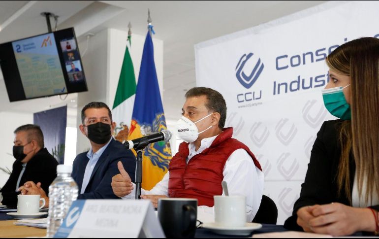 Lomelí Bolaños sostuvo una reunión con el Consejo de Cámaras Industriales de Jalisco (CCIJ), presidido por  Rubén Mayasi González Uyeda. ESPECIAL