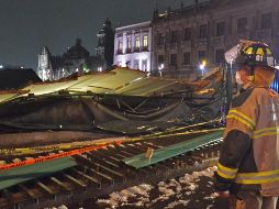 La granizada de este miércoles ocasionó daños en el Templo Mayor. EFE/M. Guzmán