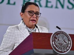 Rosa Icela Rodríguez, secretaria de Seguridad y Protección Ciudadana, durante la conferencia matutina del Presidente López Obrador. SUN/H. García