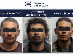 Guillermo “N”, Jonathan Alejandro “N” y Julio César “N” fueron detenidos el pasado 26 de abril por elementos de la Policía de Guadalajara.  ESPECIAL /Fiscalía de Jalisco