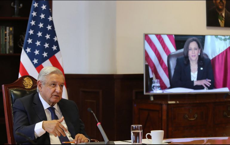 La estrategia quedará “aterrizada” el próximo 8 de junio, cuando Harris visite México. EFE/Presidencia de México