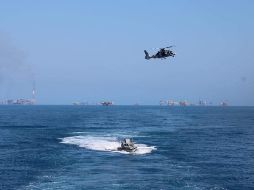 Los participantes desarrollaron formaciones y maniobras navales entre los buques, además de ejercicios de anaveaje y despegue de helicóptero en las cubiertas de vuelo de los navíos. TWITTER/@SEMAR_mx