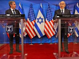 El secretario de Estado de Estados Unidos, Antony Blinken (i), y primer ministro israelí, Benjamín Netanyahu (d), durante una rueda de prensa este martes en Jerusalén. EFE/M. Kahana