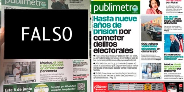 Elecciones 2021: Desmienten edici&oacute;n de Publimetro Michoac&aacute;n que circula en redes sociales