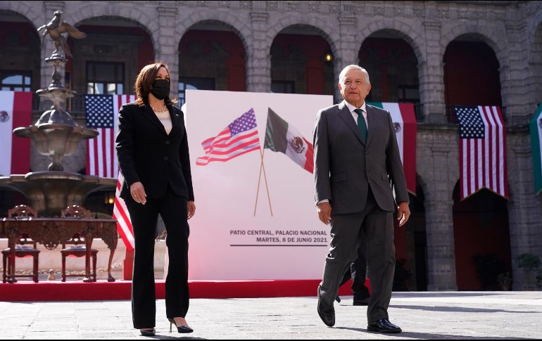 Kamala Harris llegó este martes al Palacio Nacional para reunirse con el Presidente Andrés Manuel López Obrador. AP / J.Martin