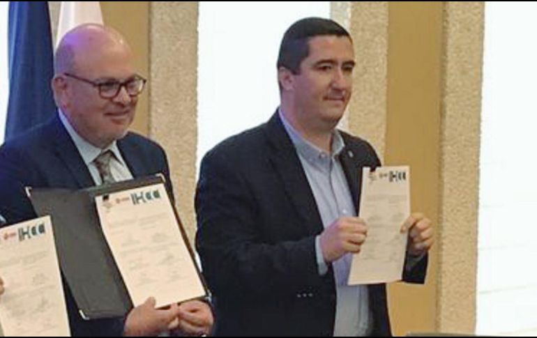 En junio de 2019, Jaime Di Paulo, presidente de la IHCC, Xavier Orendáin, entonces presidente de la Canaco, y el Gobierno de Jalisco atestiguaron el acuerdo. CORTESÍA/Canaco