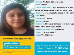 Ana Karen de 19 años salió de su casa ayer por la tarde para acudir a una tienda y no ha regresado a su hogar. ESPECIAL