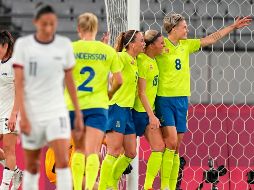 Lina Hurtig (#8) puso el 3-0 definitivo con un cabezazo en el segundo palo. EFE/K. Mayama