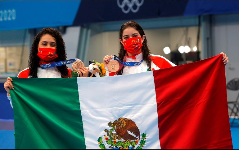 Gabriela Agúndez y Alejandra Orozco otorgaron la segunda medalla a México en los Juegos Olímpicos de Tokio 2020. EFE / V. Xhemaj