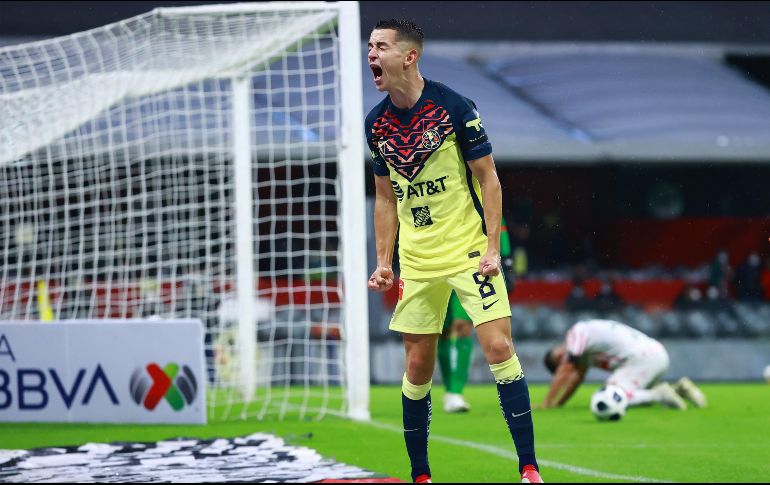 EUFÓRICO. Álvaro Fidalgo celebró su primer tanto con los azulcremas. IMAGO7