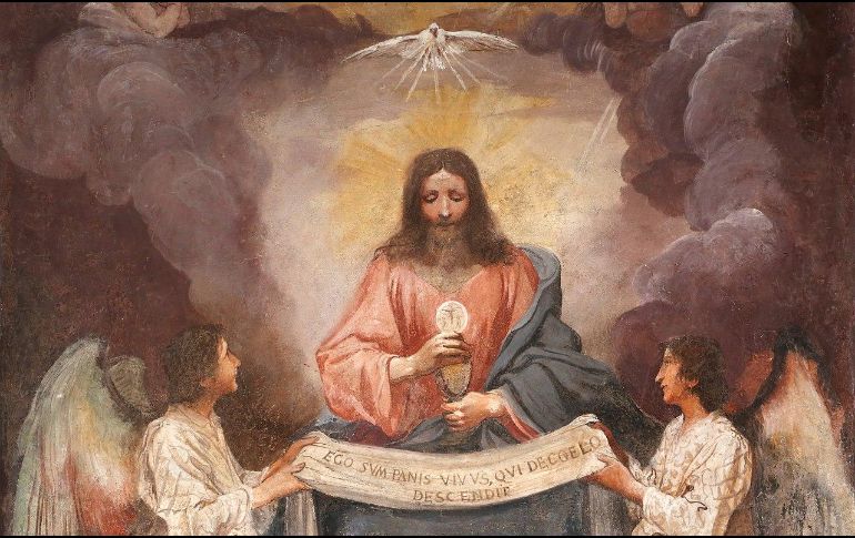 «Yo soy el pan de la vida. El que viene a mí no tendrá hambre y el que cree en mí nunca tendrá sed». WIKIMEDIA/«Cristo sosteniendo el cáliz de la Eucaristía entre dos ángeles», de Giovanni da san Giovanni/Sailko.