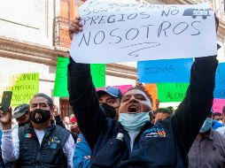 Distribuidores de gas protestan este miércoles contra el tope máximo al precio del combustible, en Ciudad de México. EFE/Mario Guzmán