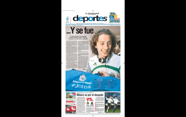 VENTA ESPAÑOLA. Tras triunfar con la playera del Atlas y ser un referente a pesar de su corta edad, la buena participación que tuvo en el Mundial de Alemania 2006, ayudó para que Andrés Guardado fuera vendido al Deportivo La Coruña de España en 2007. EL INFORMADOR/ARCHIVO
