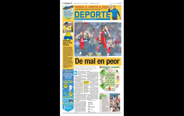 TERCERA LIBERTADORES. Los rojinegros volvieron una vez más a una Copa Libertadores, ahora en el 2015 con Tomás Boy al frente del equipo. Por primera vez desde su debut, Atlas quedó fuera en la fase de grupos al sumar seis unidades. EL INFORMADOR/ARCHIVO